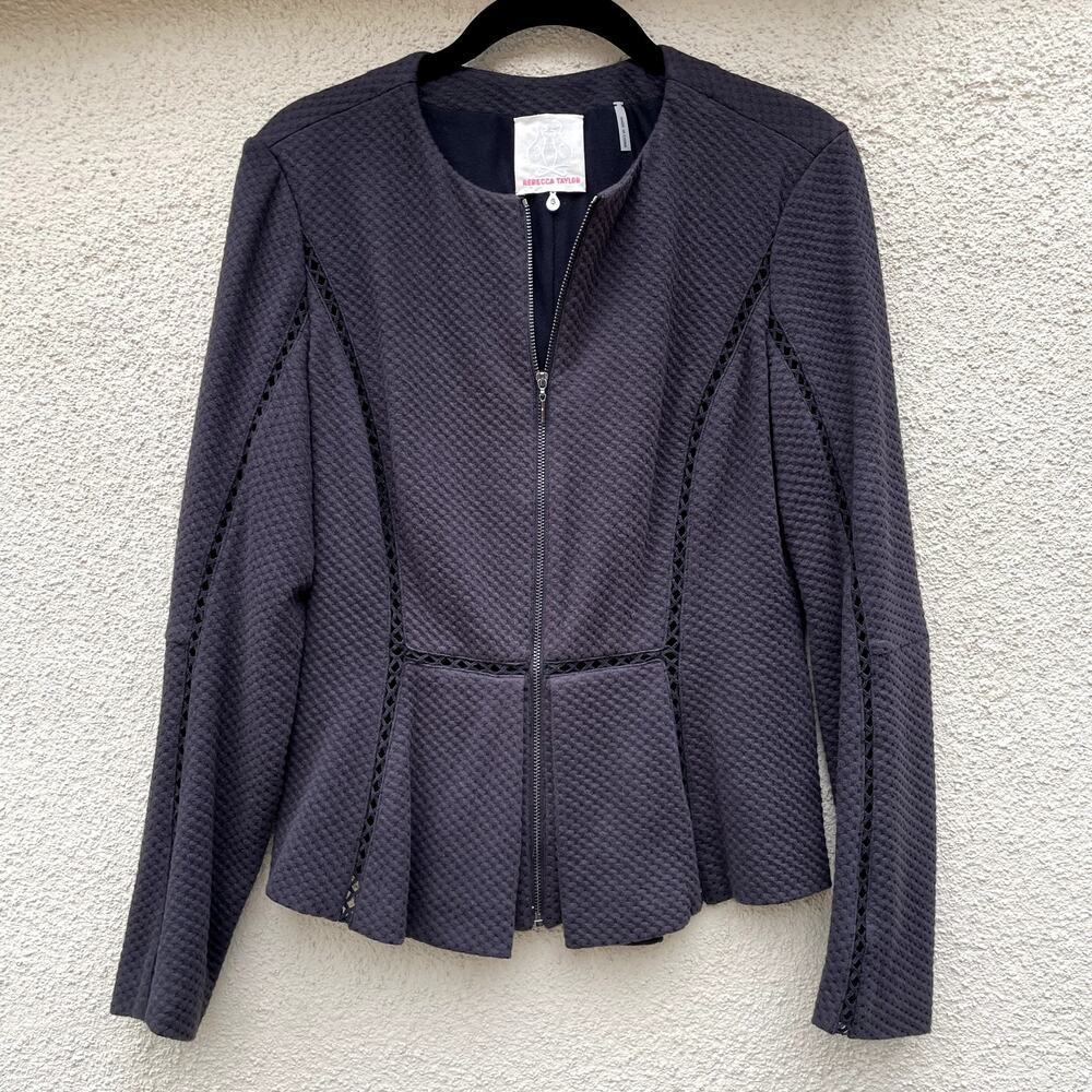Rebecca Taylor Charcoal Black Peplum Jacket 6 Perforated Ladder Trim